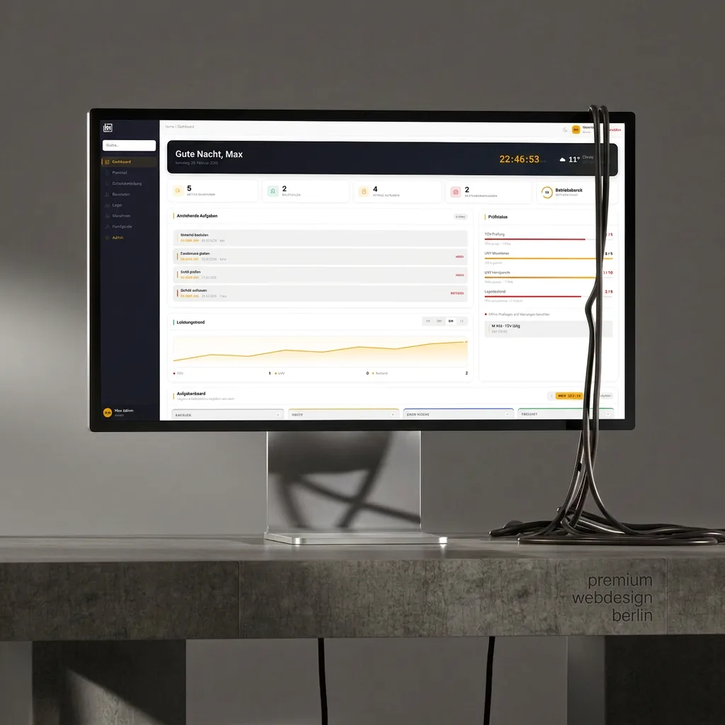 Projektübersicht der Bauprojekt-Management-App auf einem Desktop-Monitor