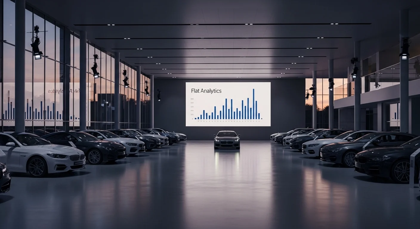 UX Webdesign Berlin: Mitarbeiter steht in leerem, perfekt gestaltetem Berliner Showroom vor einem Monitor mit „1.847 Besucher – 3 Anfragen" – flache Conversion-Rate trotz schönem Design