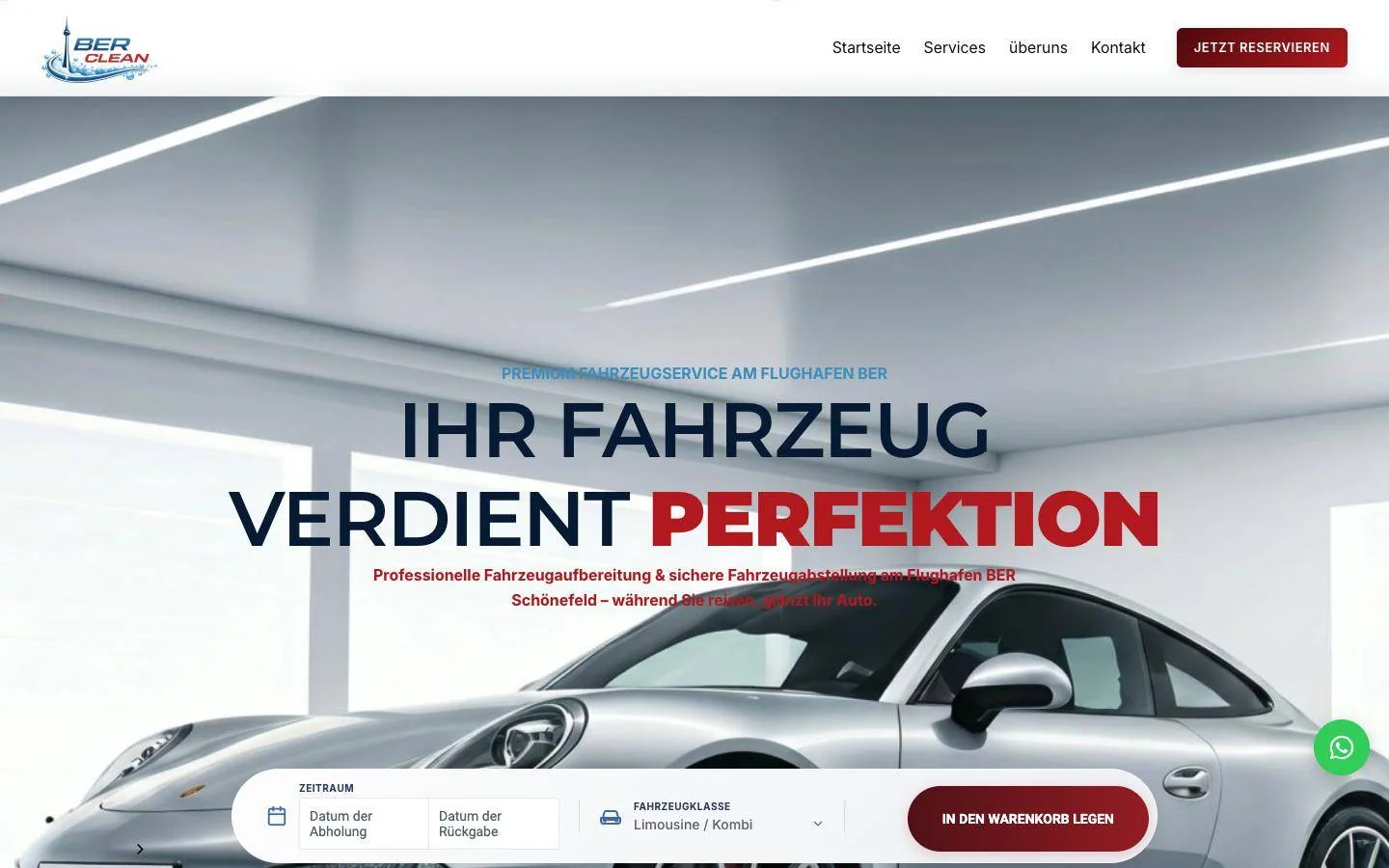 Startseite von BER Clean auf dem Desktop